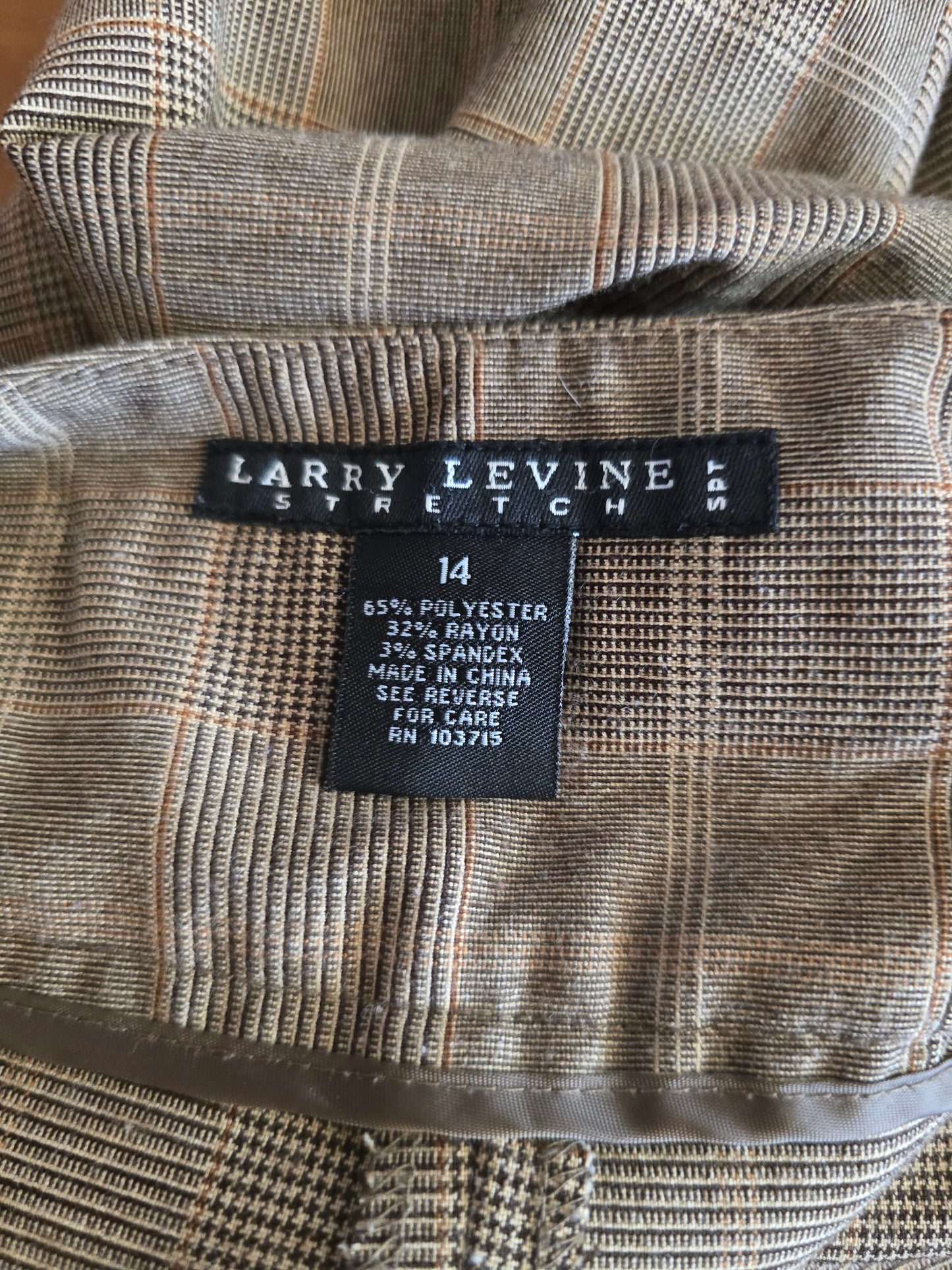 Pre-loved Larry Levine Brown Plaid Stretch Trousers (Size 14)