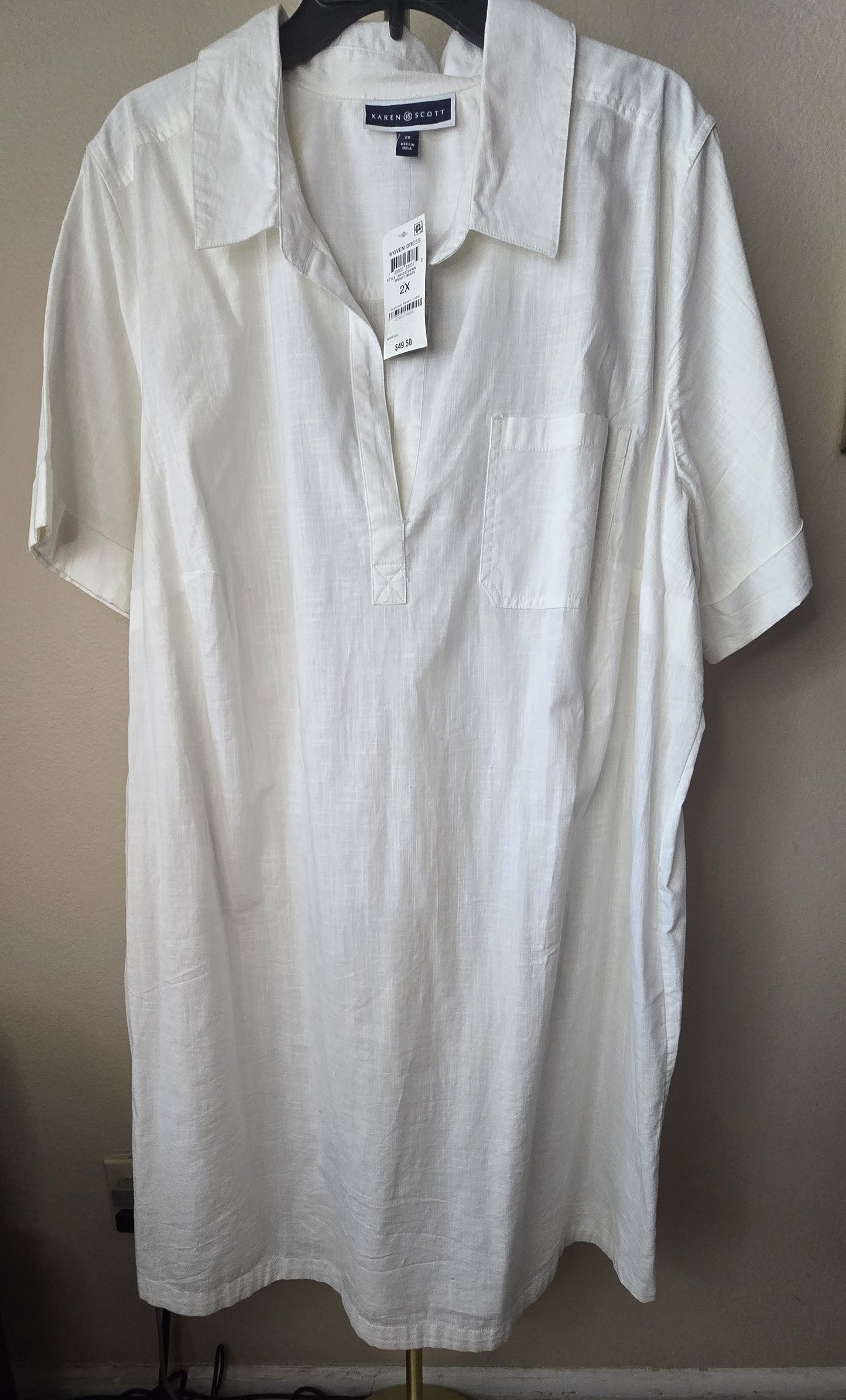 Pre-loved Karen Scott Bright White Woven Dress (Size 2X) - 100% Cotton