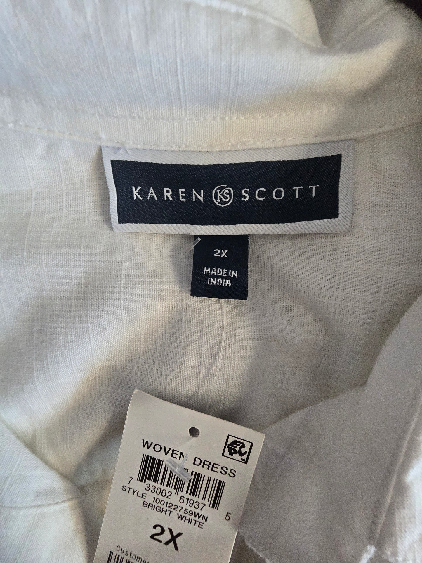 Pre-loved Karen Scott Bright White Woven Dress (Size 2X) - 100% Cotton