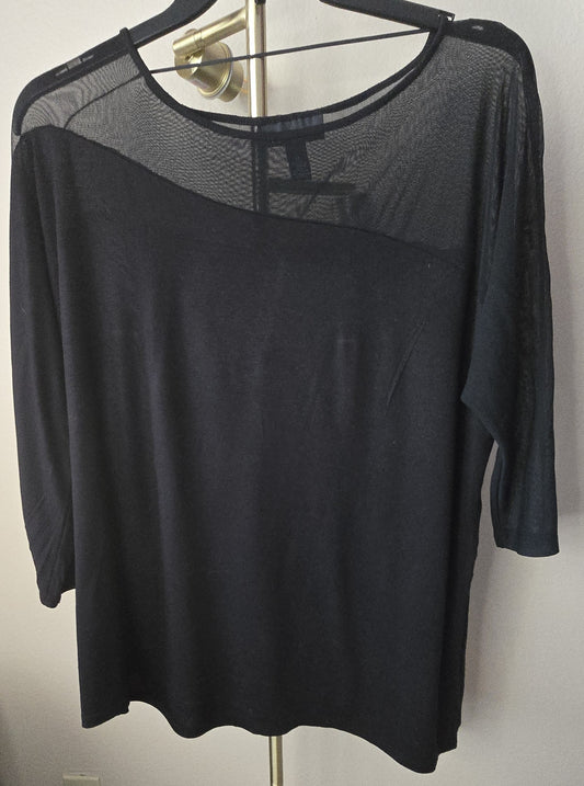 Pre-loved INC International Concepts Black 3/4 Sleeve Top with Mesh Detail (Size 1X)