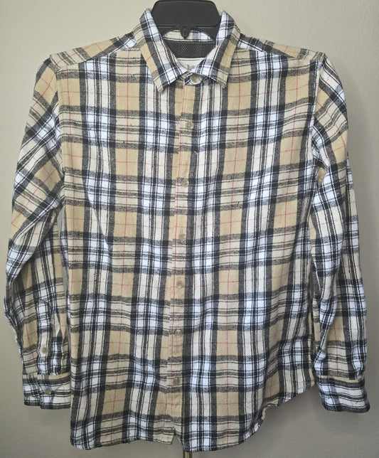 Pre-loved True Craft Plaid Flannel Shirt (Size L) - White, Brown & Black