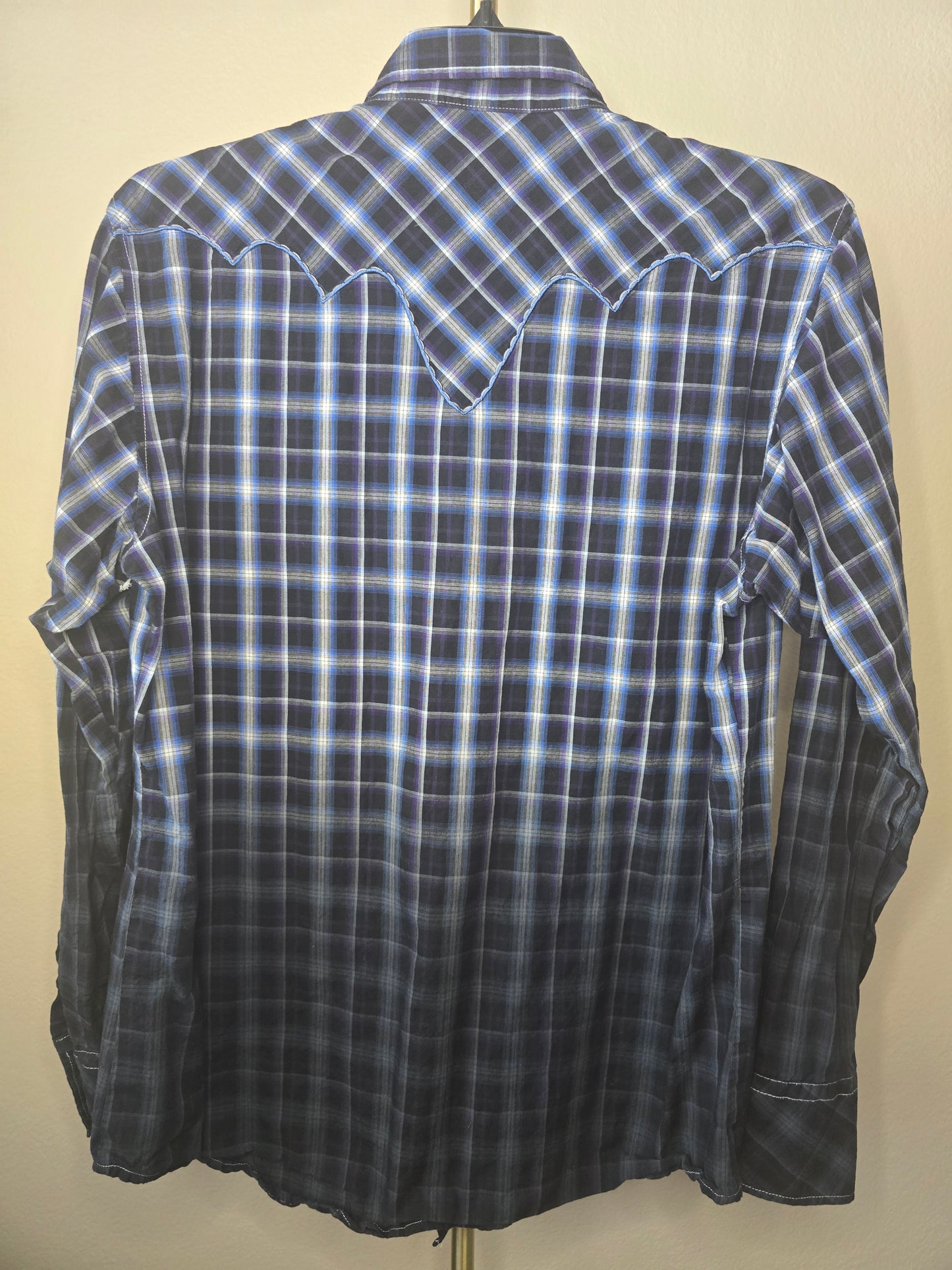 Pre-loved Roper Western Snap Shirt (Size L) -Purple, White & Blue Plaid Ombre