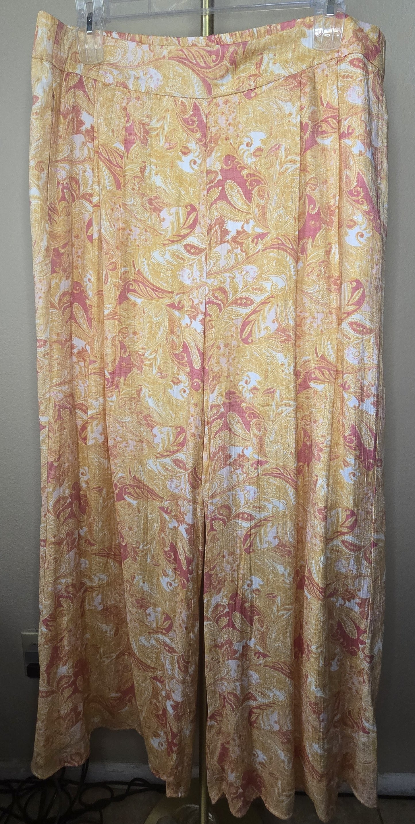 New Women's Wonderly 2X Pink Orange Paisley Lined Palazzo Pants Wide Leg Flowy