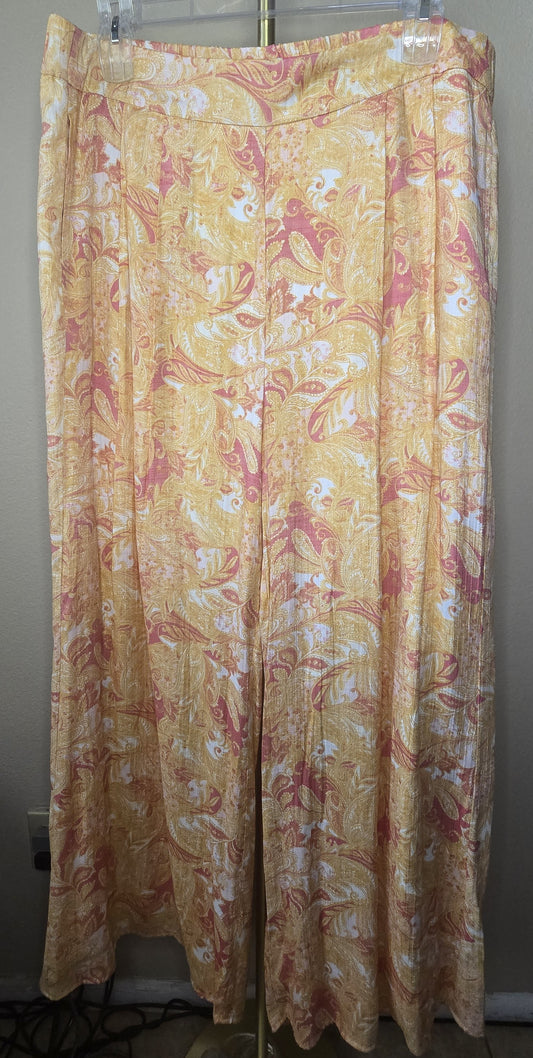 New Women's Wonderly 2X Pink Orange Paisley Lined Palazzo Pants Wide Leg Flowy