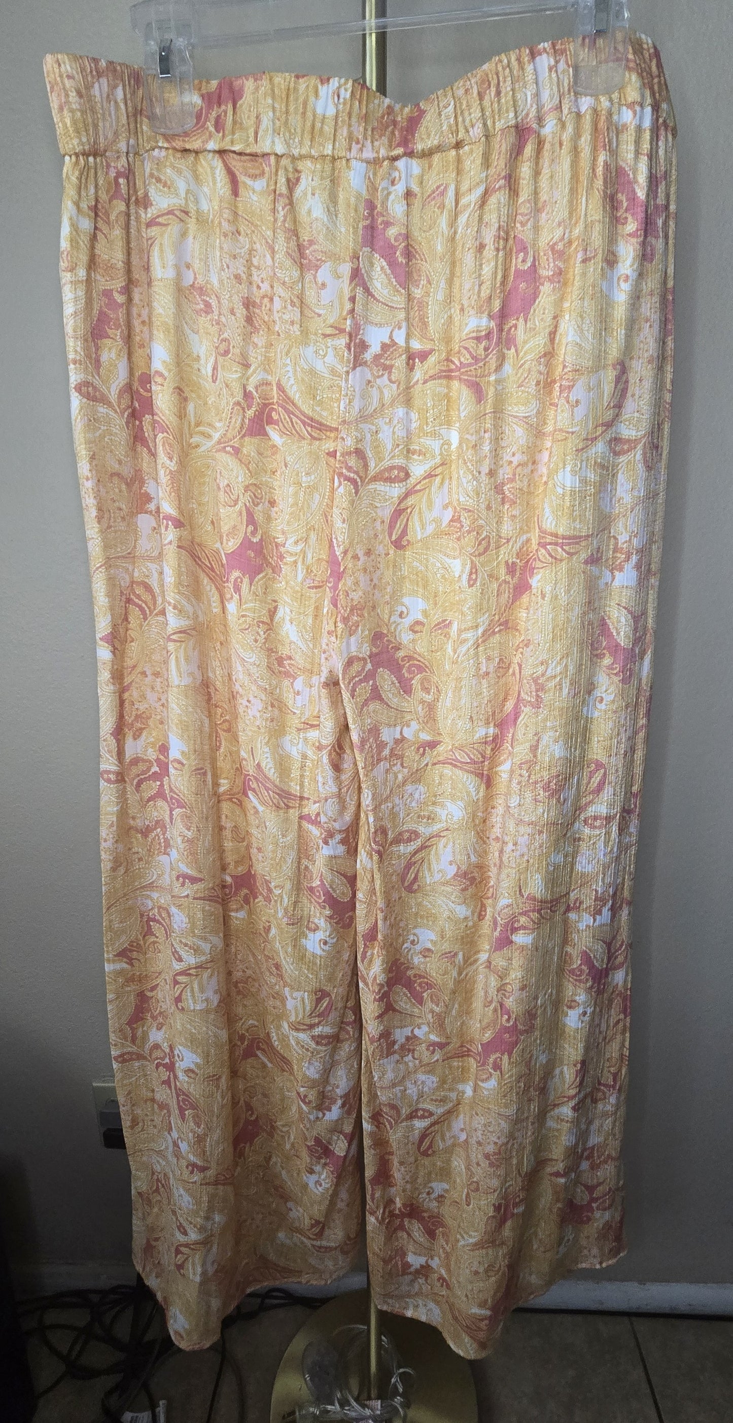 New Women's Wonderly 2X Pink Orange Paisley Lined Palazzo Pants Wide Leg Flowy