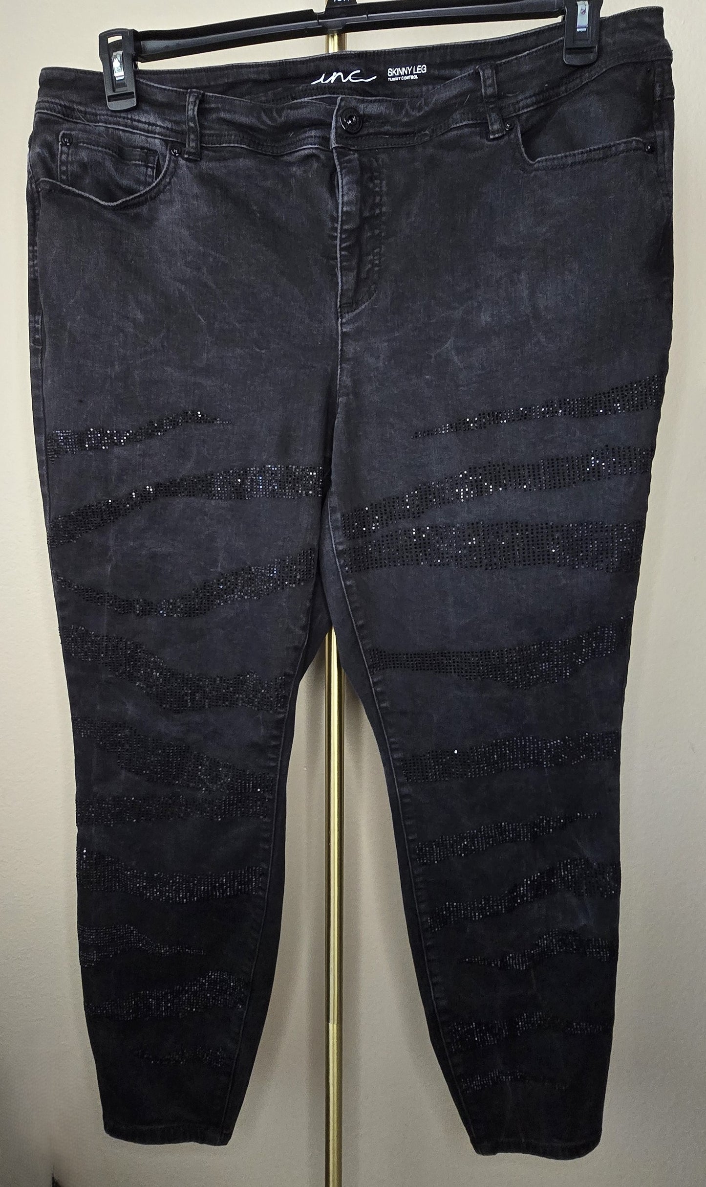 INC International Concepts Women's Black Embellished Skinny Leg Jeans - Tummy Control - Size 20W