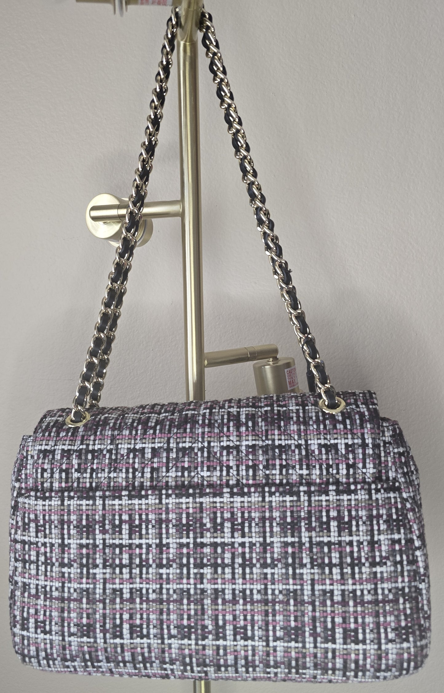 Karl Lagerfeld Paris Quilted Tweed Shoulder Bag - Chain Strap - Black Pink White