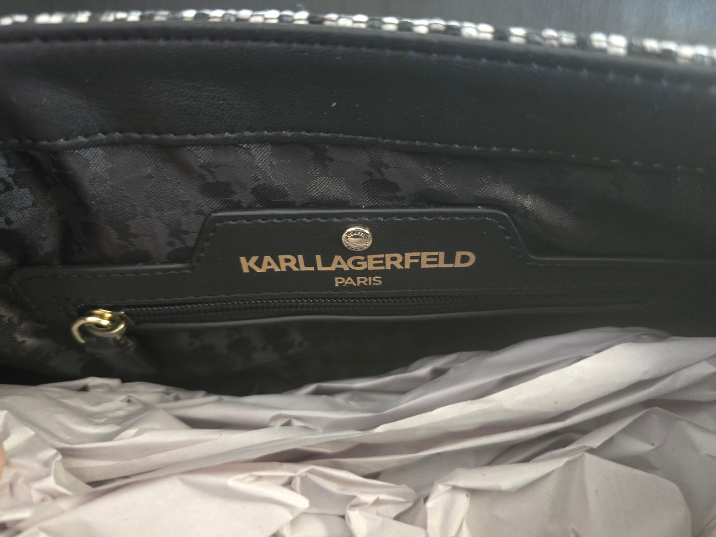 Karl Lagerfeld Paris Quilted Tweed Shoulder Bag - Chain Strap - Black Pink White