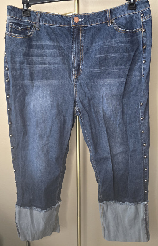 Rachel Roy Women's Plus Size Denim Jeans - Studded Sides & Cuffed Hem - Size 18W