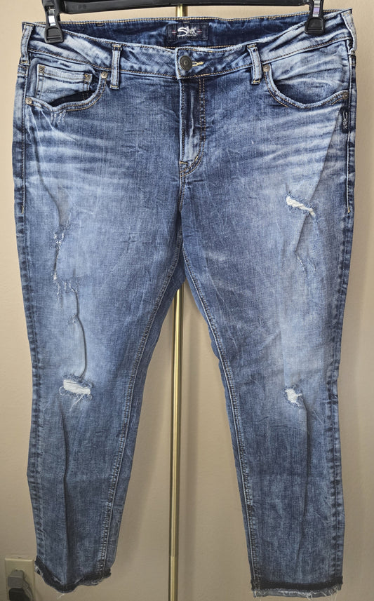 Silver Jeans Co. Women's Kenni Distressed Slim Crop Jeans - Light Wash - Size 18/L27