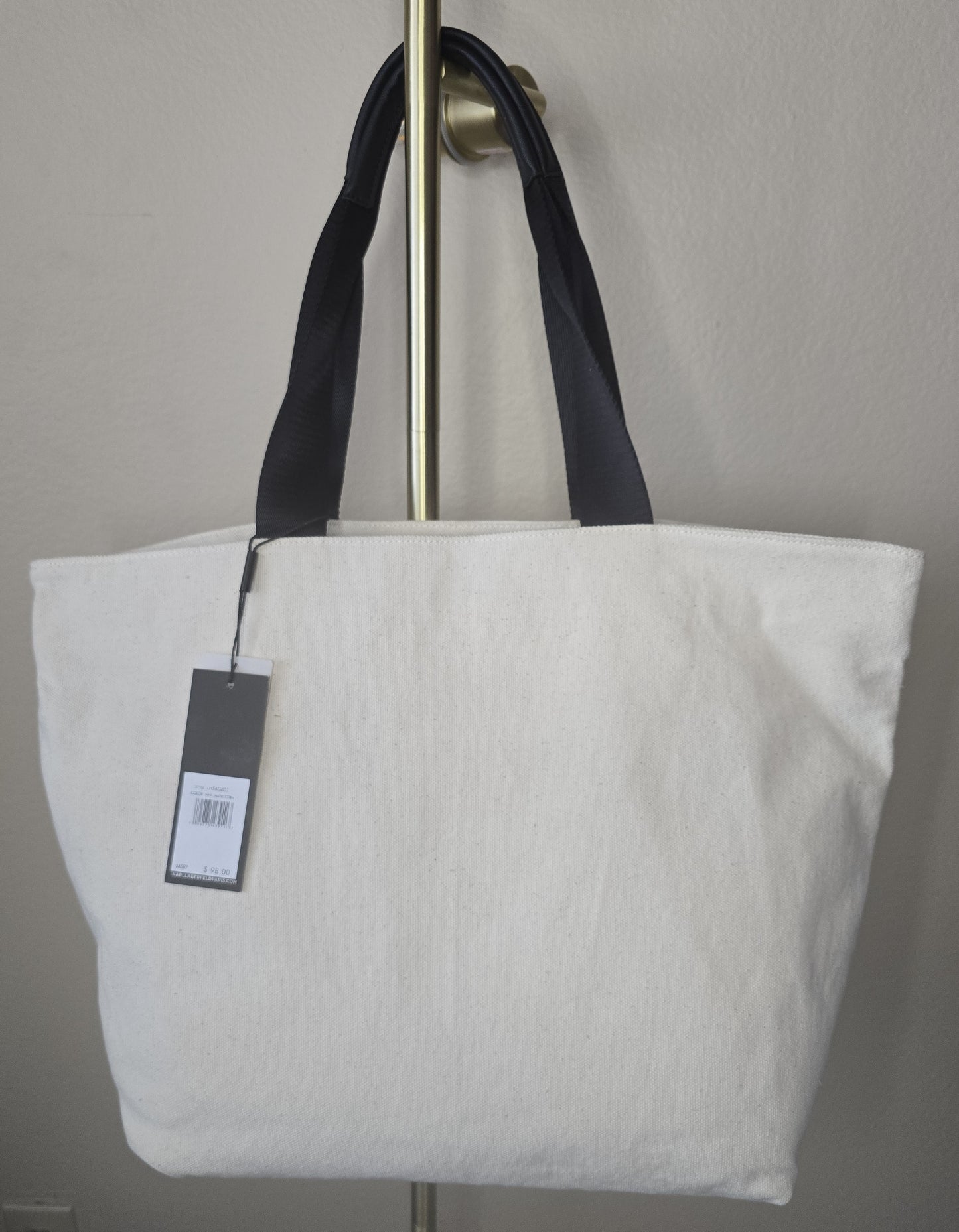 Karl Lagerfeld Paris Eiffel Tower Canvas Tote Bag - Black Stripe - New with Tags