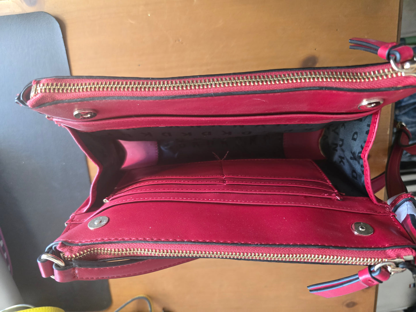 DKNY Bryant Park Crossbody Bag - Red Monogram Embossed Leather - New with Tags