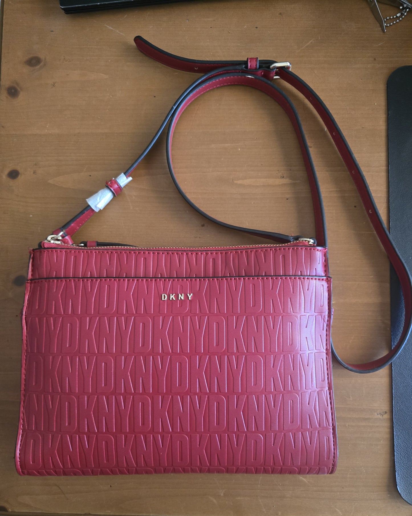 DKNY Bryant Park Crossbody Bag - Red Monogram Embossed Leather - New with Tags
