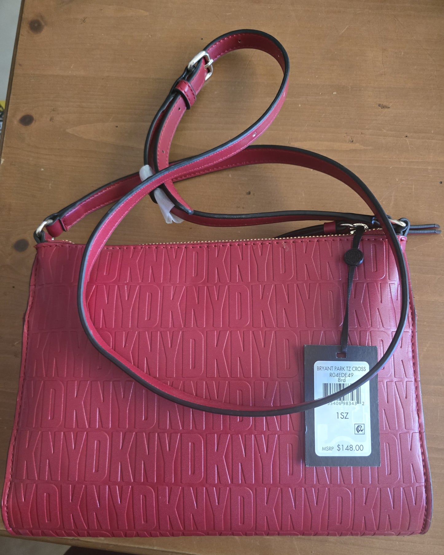 DKNY Bryant Park Crossbody Bag - Red Monogram Embossed Leather - New with Tags