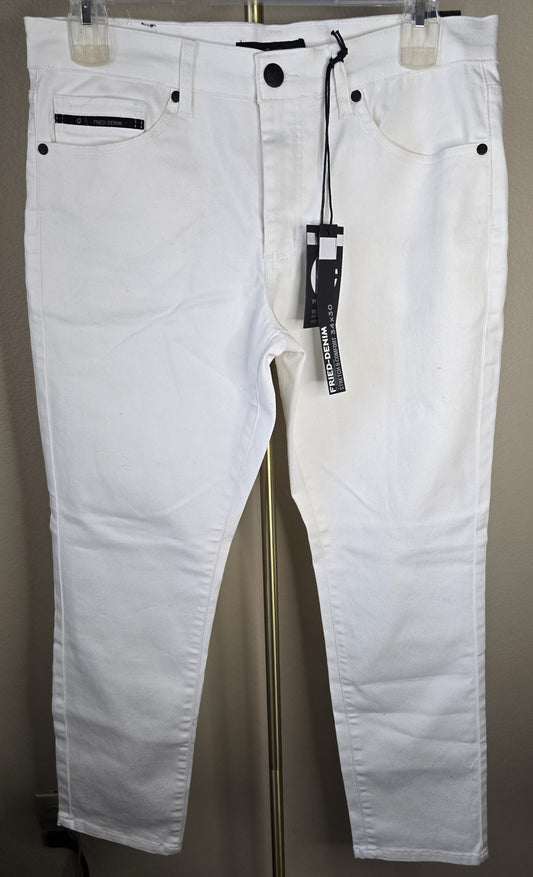 C-Fried Denim Men's White Distressed Crop Jeans - Size 34x30