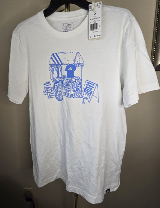New Adidas Small White T-Shirt - Unique "Fresh Kicks" Design - Comfortable & Stylish