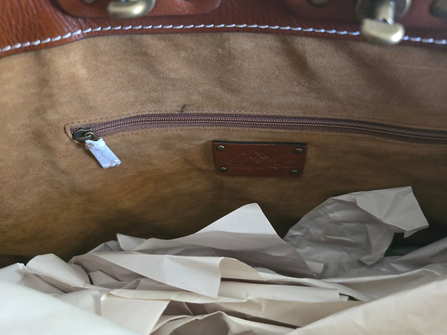 Patricia Nash Distressed Tan Leather Tote Bag Shoulder Purse Studded