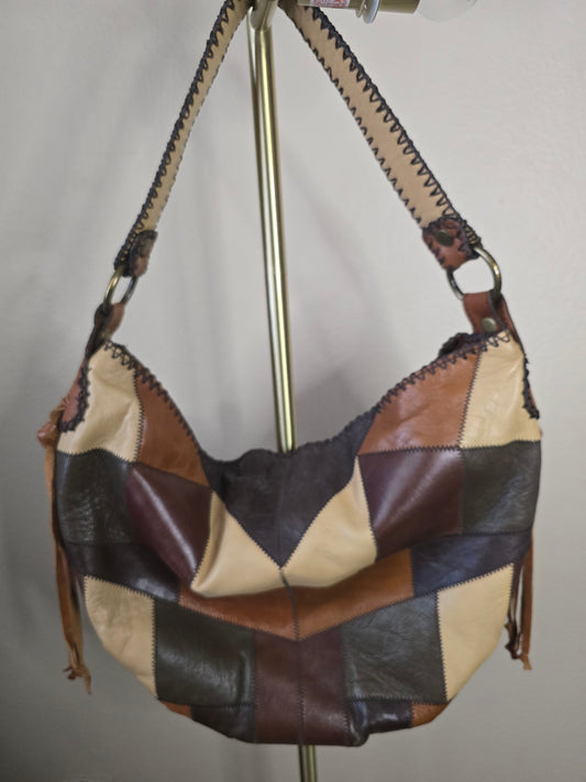 Patricia Nash Patchwork Leather Hobo Shoulder Bag Handbag Tan Brown