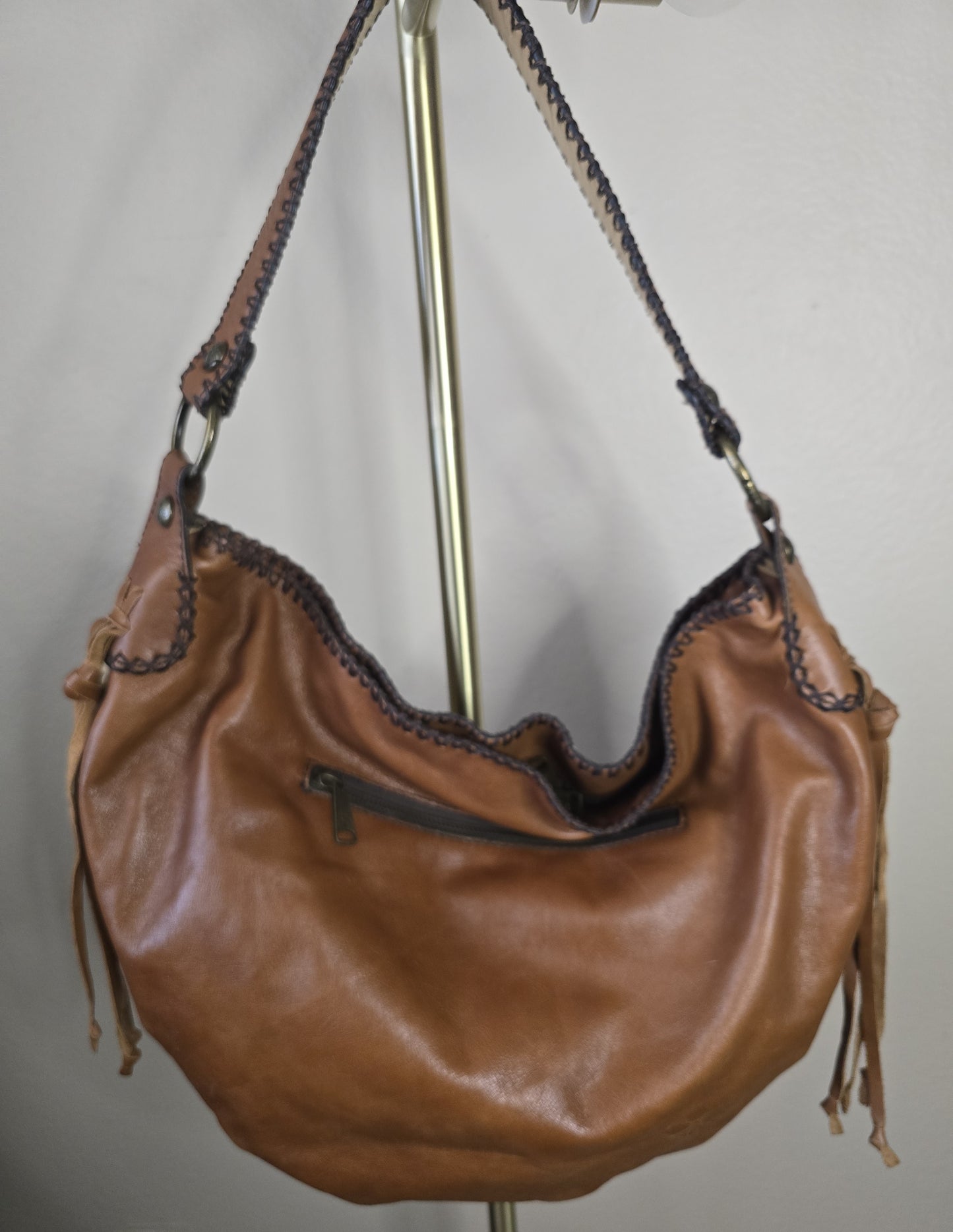Patricia Nash Patchwork Leather Hobo Shoulder Bag Handbag Tan Brown