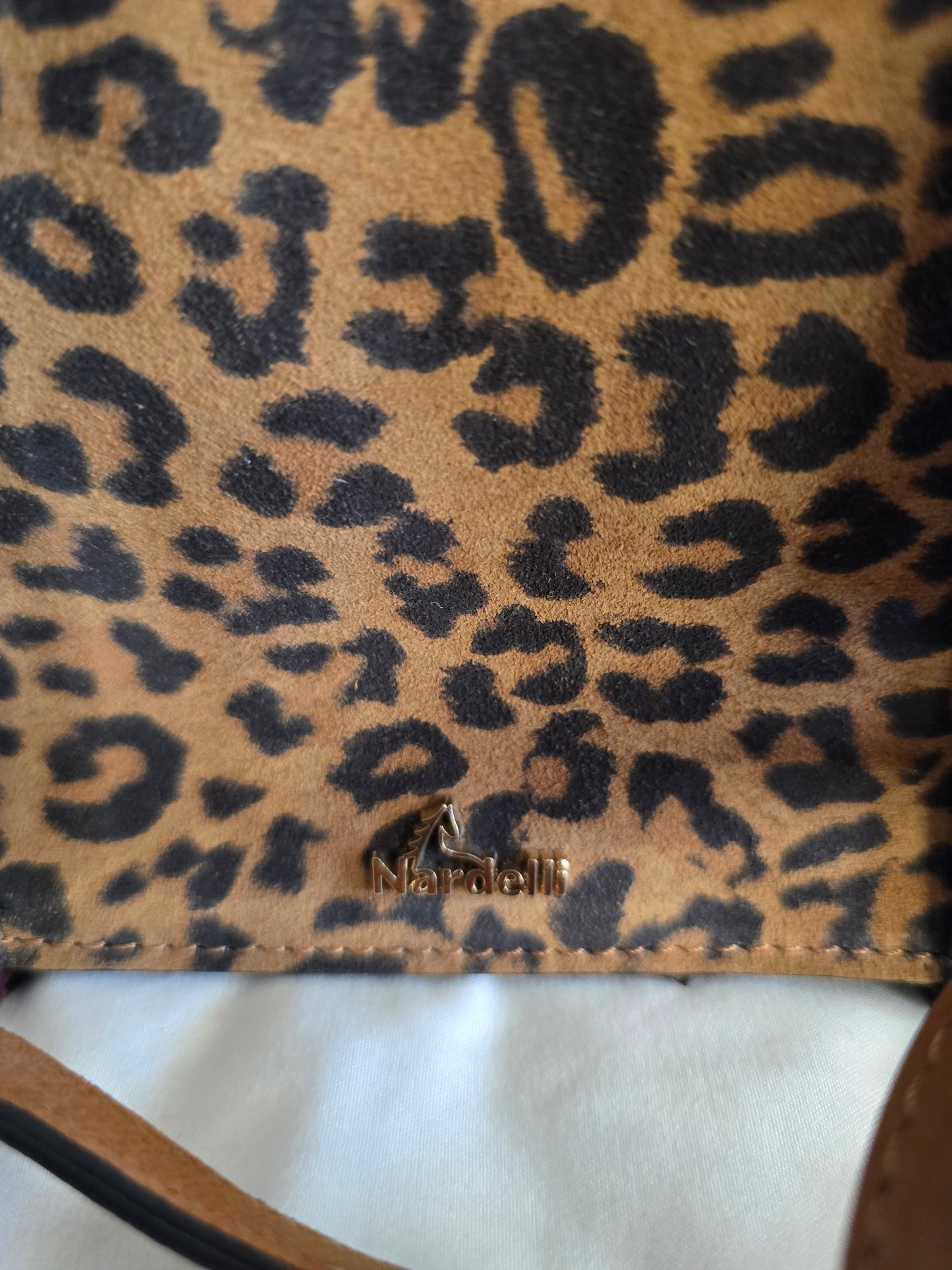 New Nardelli Made in Italy Leopard Print & Tan Leather Crossbody Satchel Bag