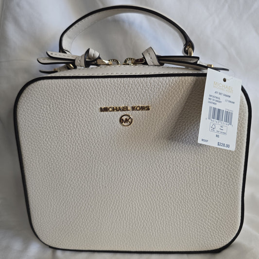 New Michael Kors Jet Set Charm Small Top Handle Bag - Light Cream Leather
