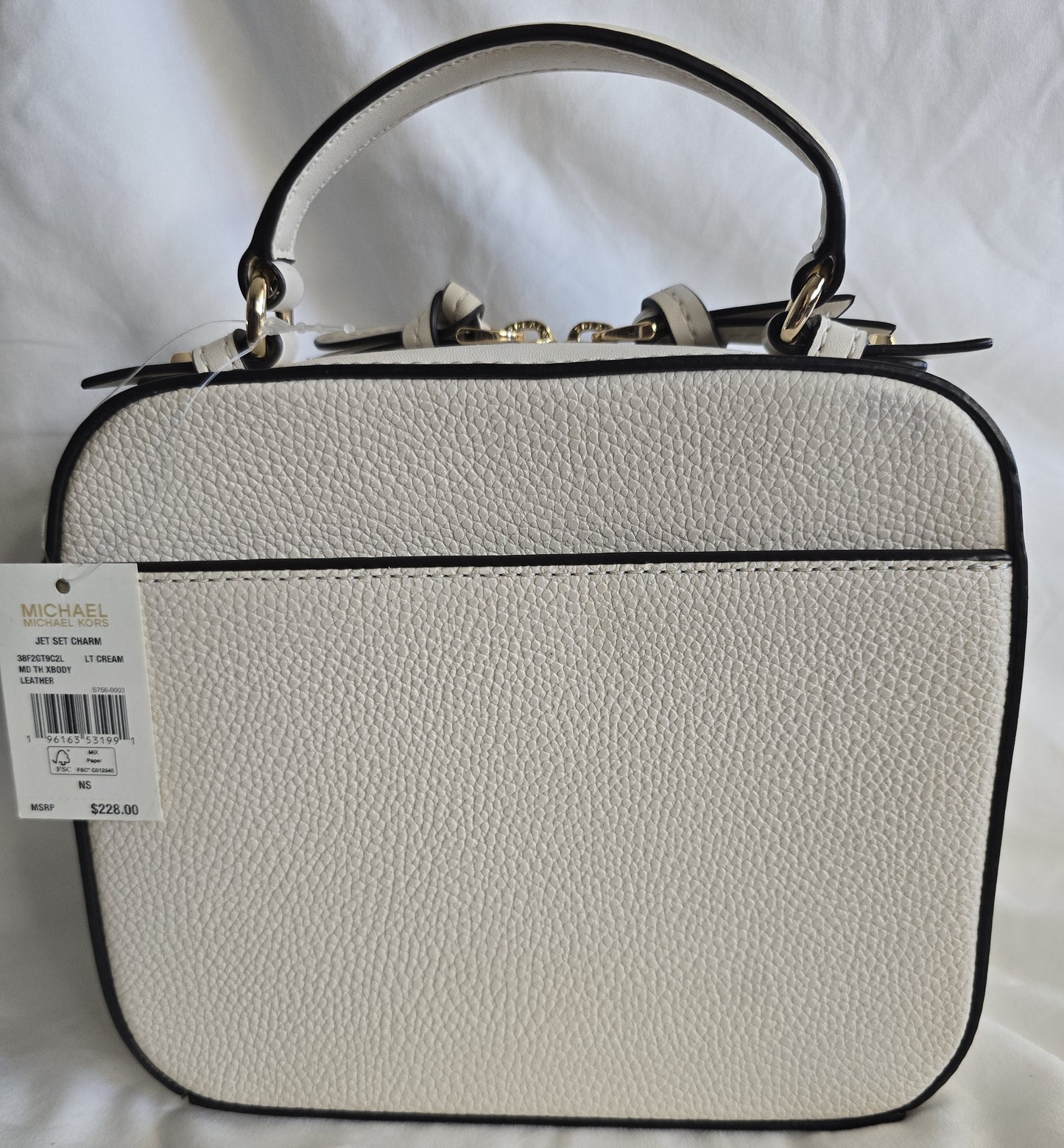 New Michael Kors Jet Set Charm Small Top Handle Bag - Light Cream Leather