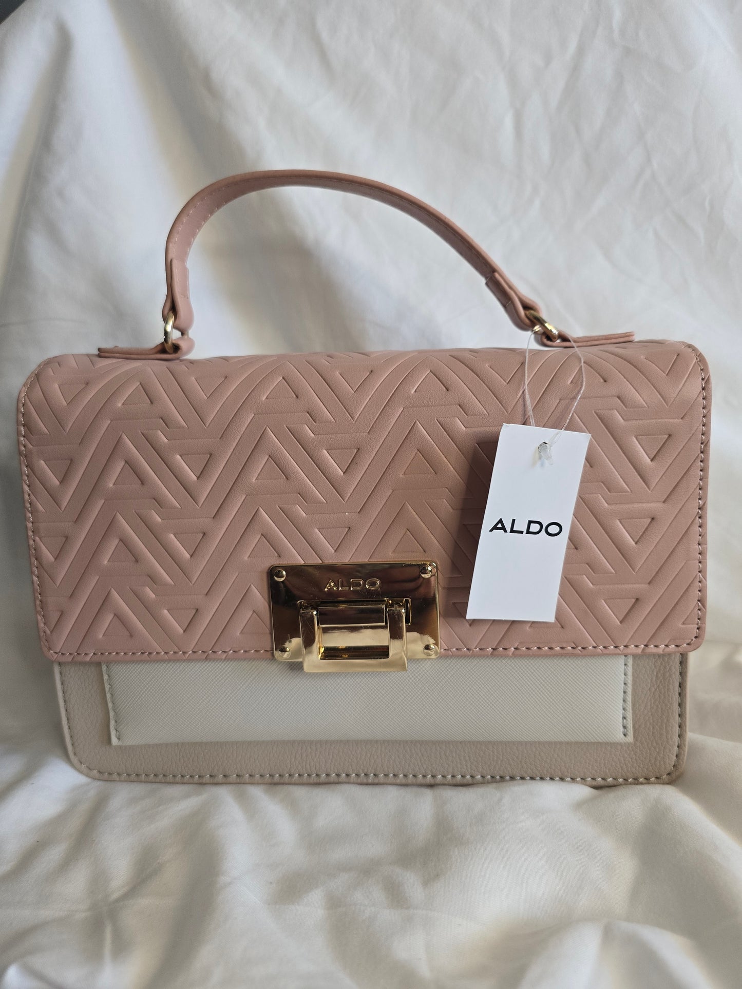 New ALDO Pink & Beige Quilted Crossbody Bag with Gold Chain Strap