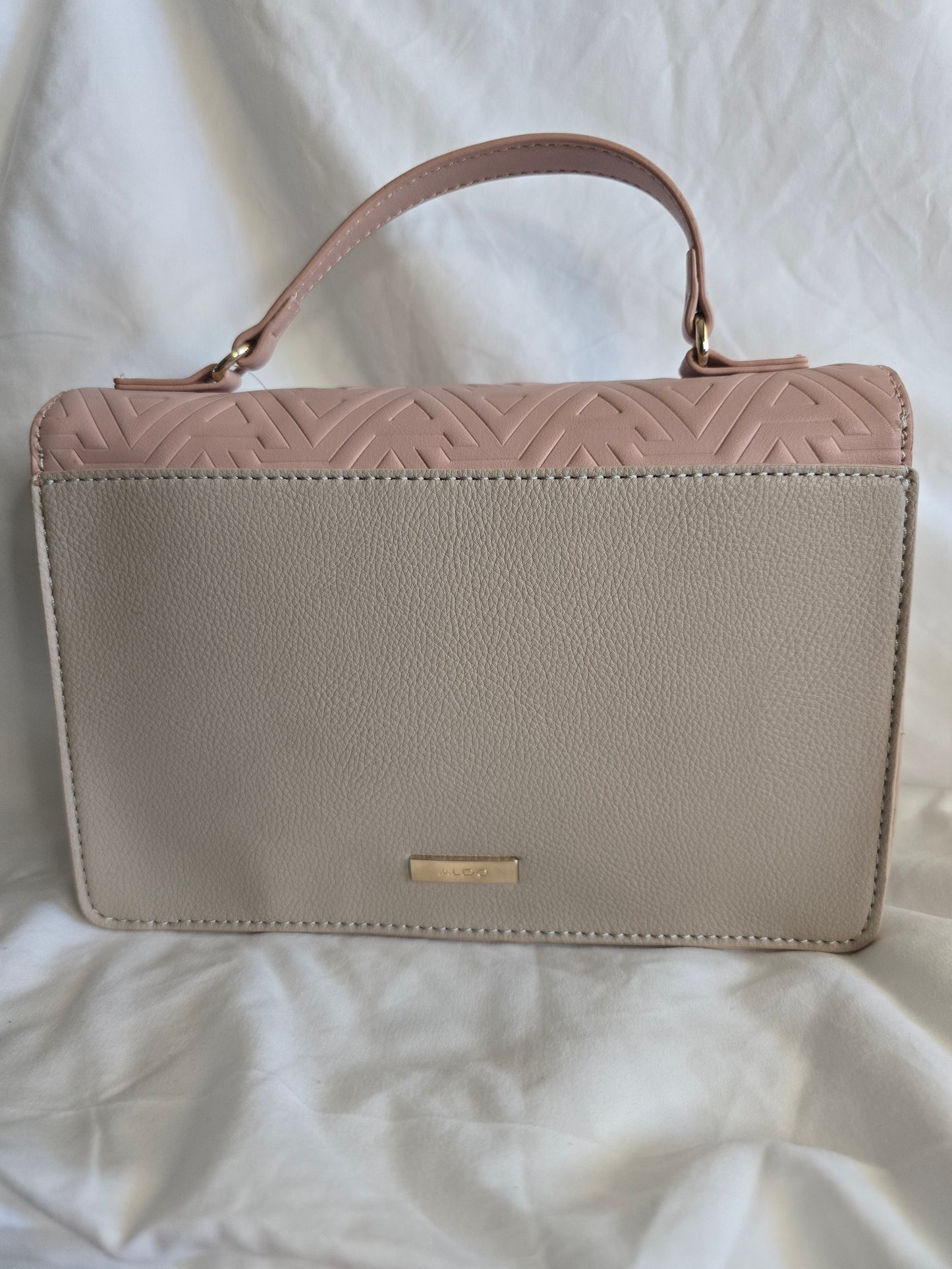 New ALDO Pink & Beige Quilted Crossbody Bag with Gold Chain Strap