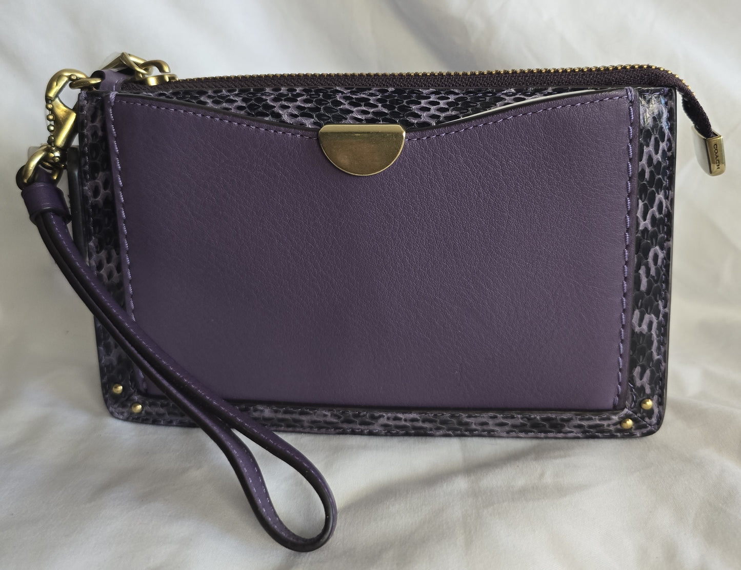 New COACH Ext Drawstring Wristlet 73957 - Dusty Lavender Purple & Snake Print