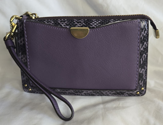 New COACH Ext Drawstring Wristlet 73957 - Dusty Lavender Purple & Snake Print