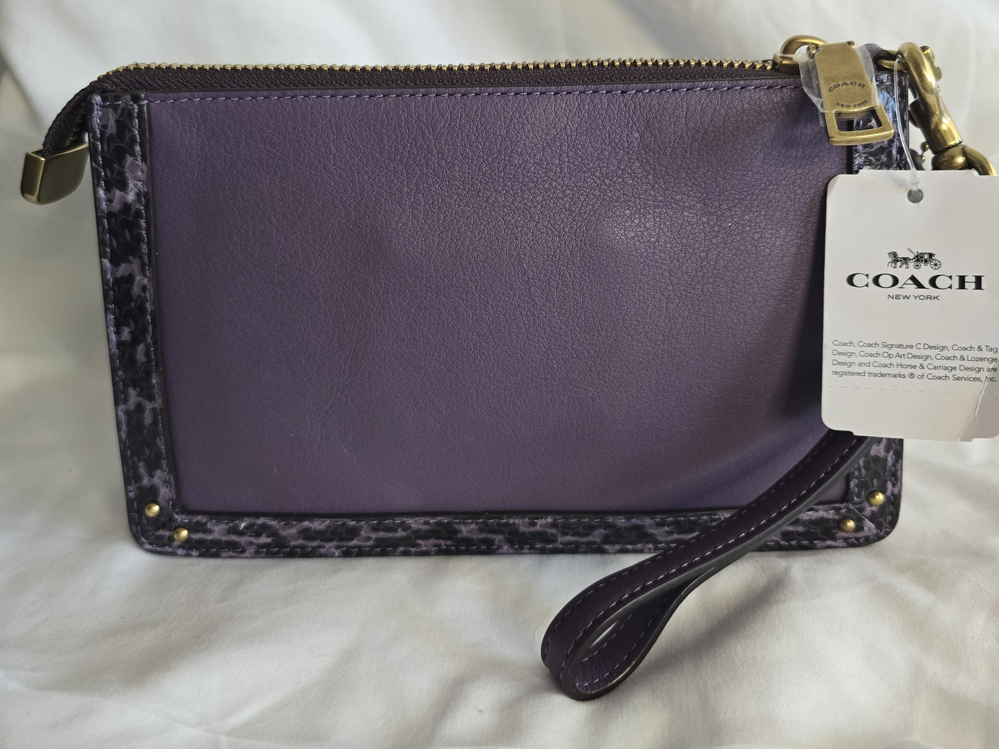New COACH Ext Drawstring Wristlet 73957 - Dusty Lavender Purple & Snake Print