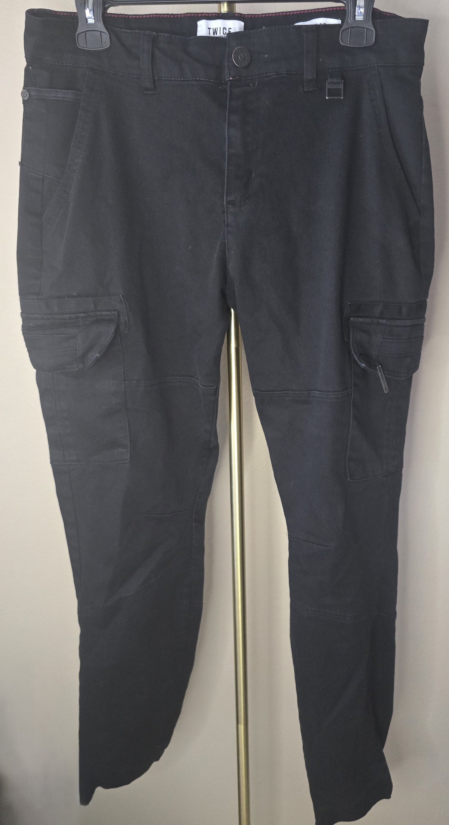 Modern Utility: Pre-Loved Twice Slim Fit Black Cargo Pants (Men's Size 32)