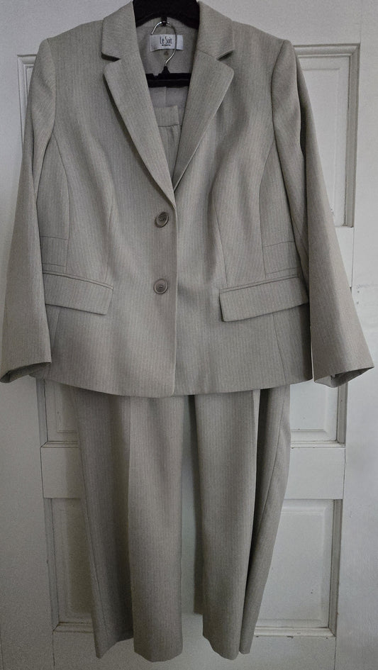 Professional Polish: Pre-Loved Le Suit Beige & White Striped Pant Suit (Women's 16W)