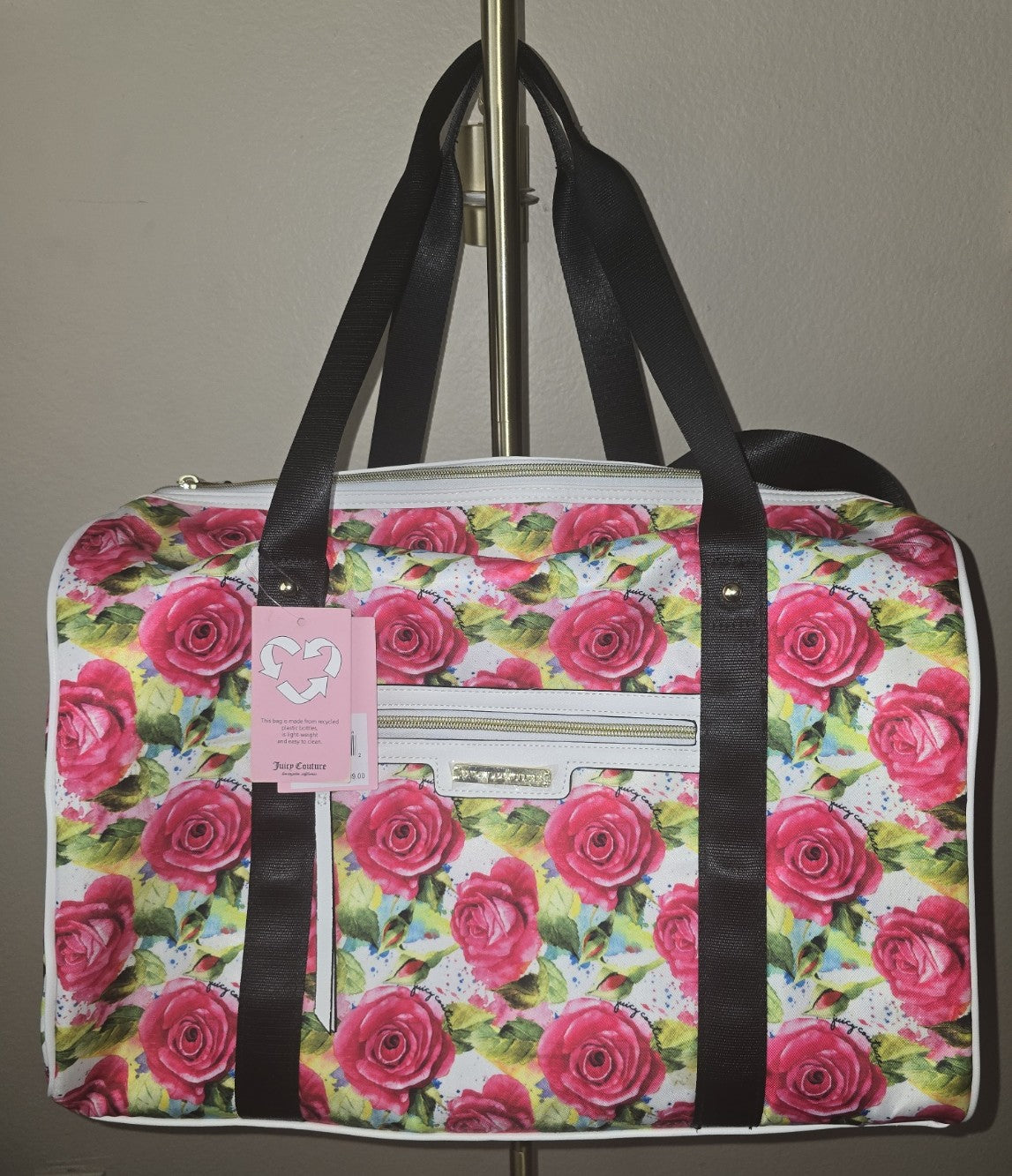 New with tag Juicy Couture duffel bag ""White romantic Multi Rose Weekender"" overnight bag