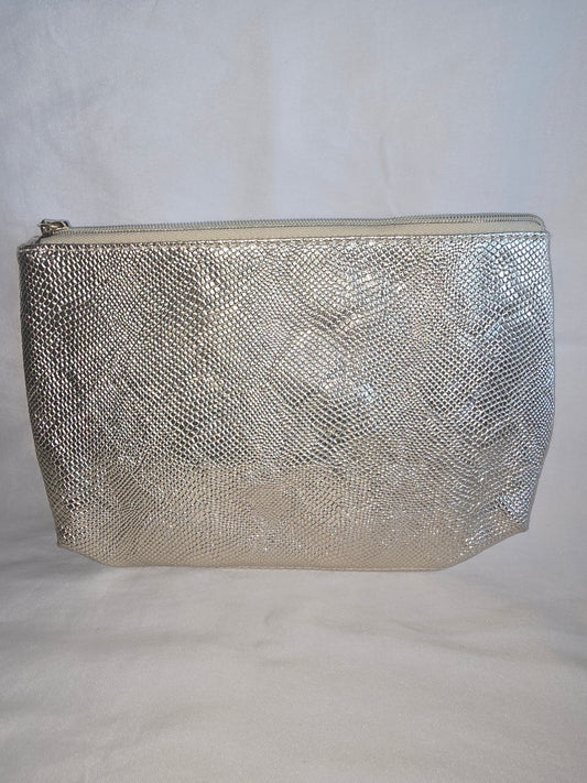 Estee Lauder Gold Metallic Cosmetic Make Up Bag Zippered Plastic.