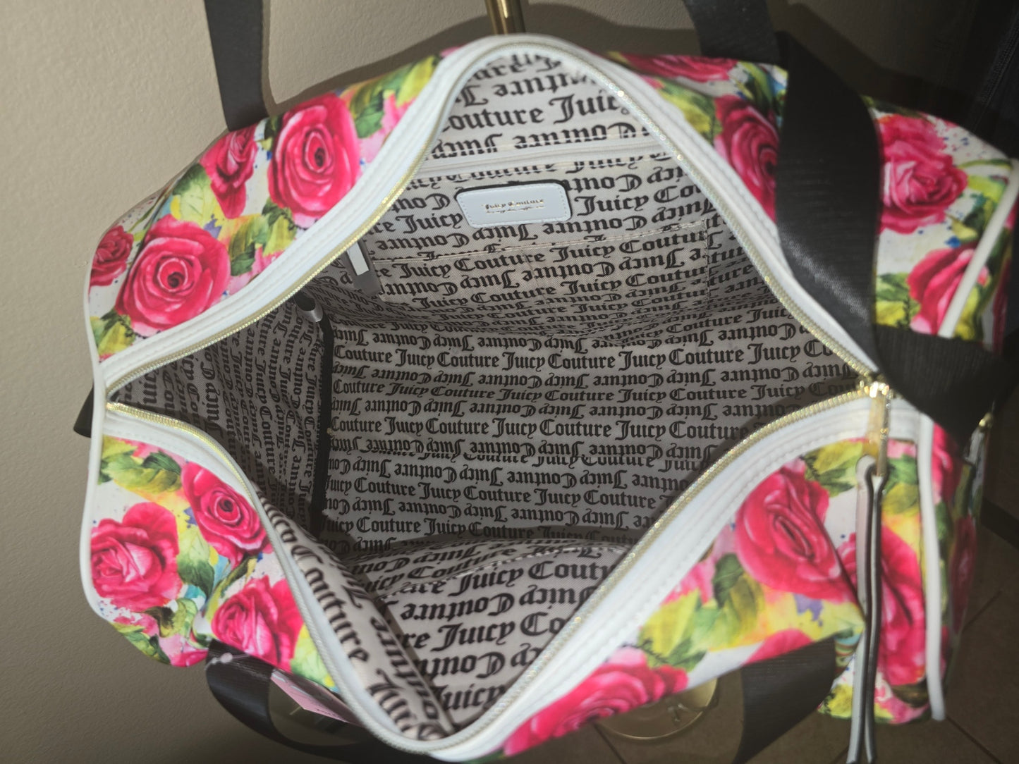New with tag Juicy Couture duffel bag ""White romantic Multi Rose Weekender"" overnight bag
