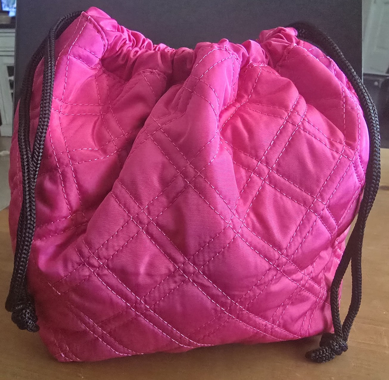 Pink Quilted Drawstring Cosmetic Bag - Travel Pouch