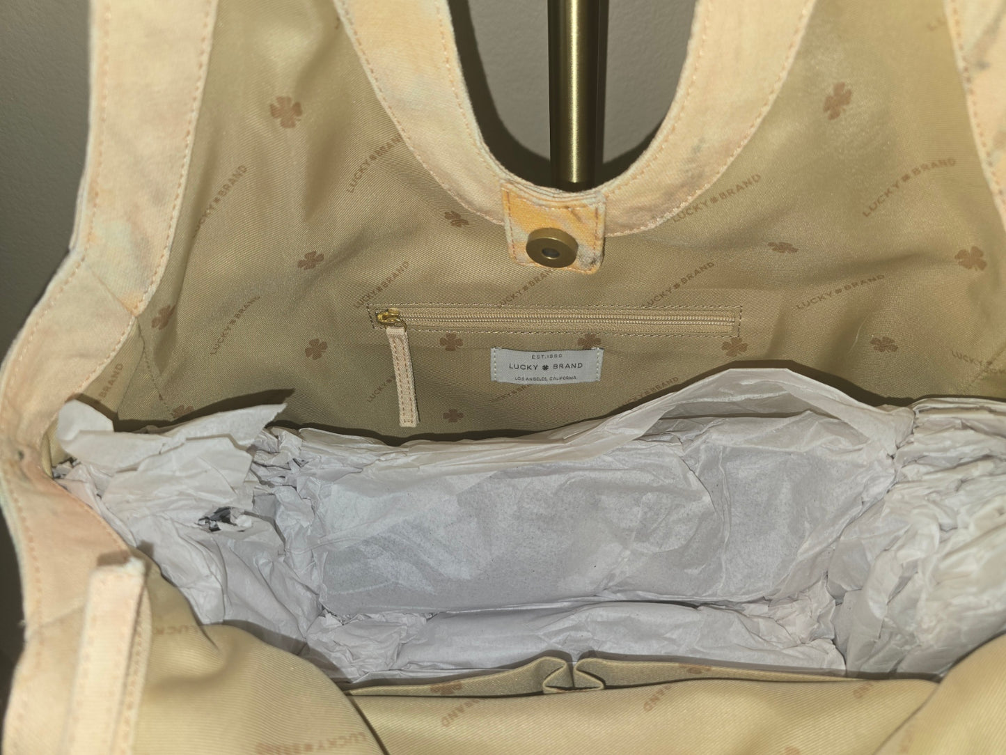 Lucky Brand Multi Marble Peach Color Tote Purse Large Canvas Hobo