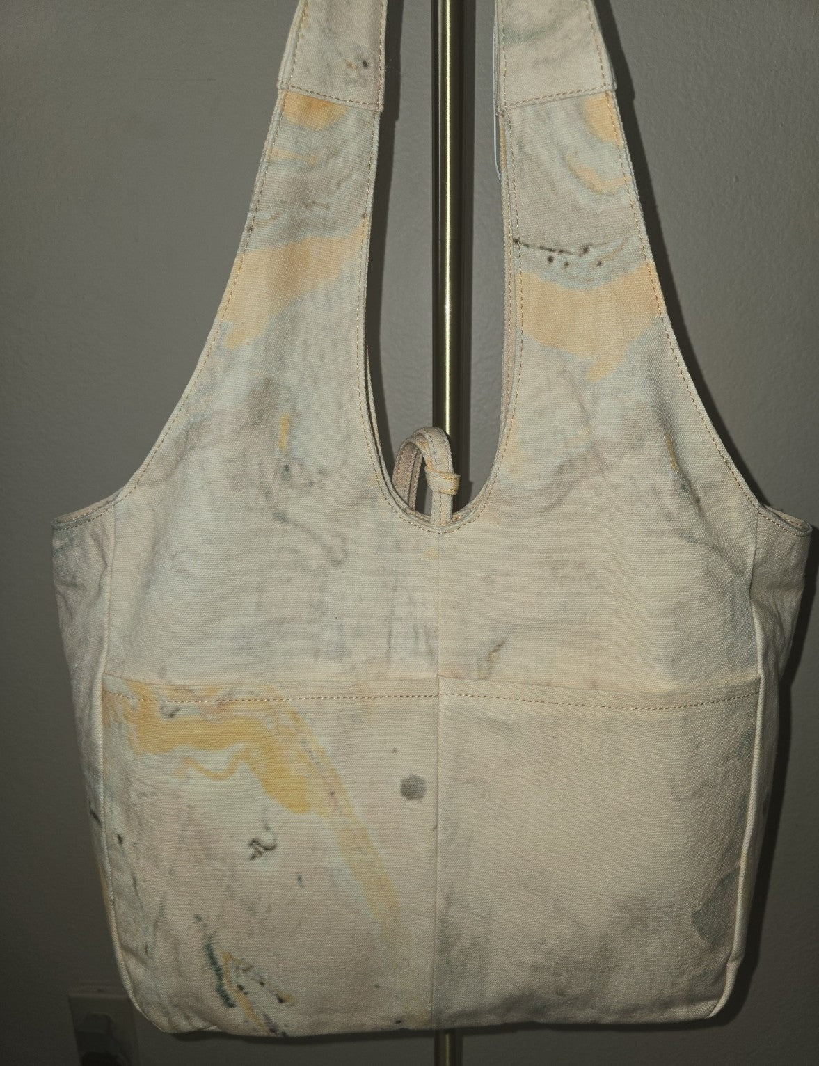 Lucky Brand Multi Marble Peach Color Tote Purse Large Canvas Hobo