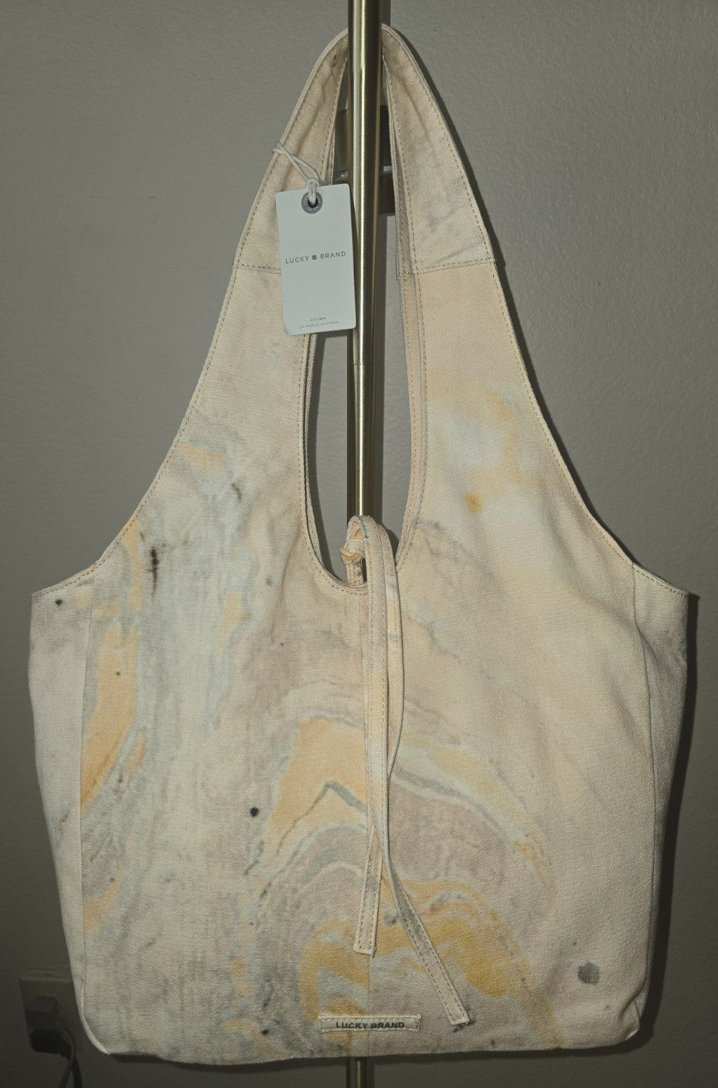 Lucky Brand Multi Marble Peach Color Tote Purse Large Canvas Hobo