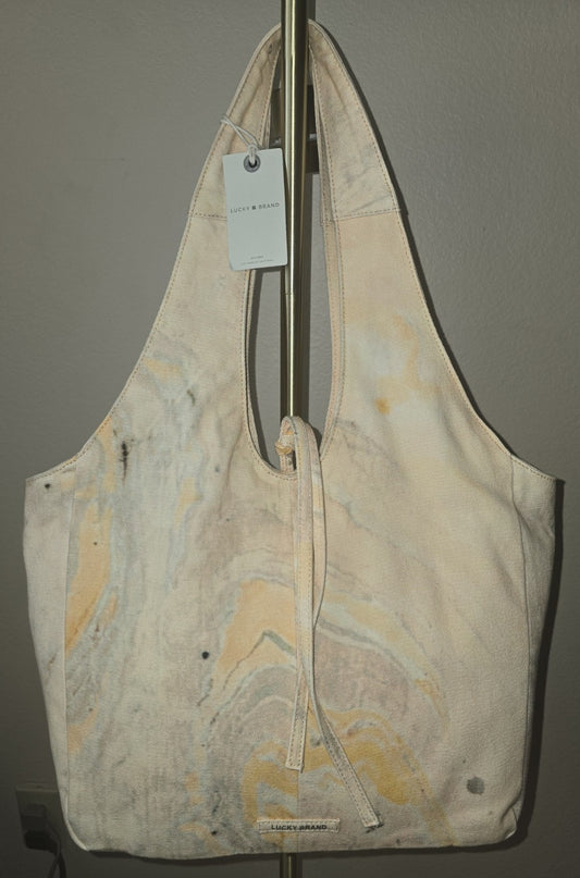 Lucky Brand Multi Marble Peach Color Tote Purse Large Canvas Hobo