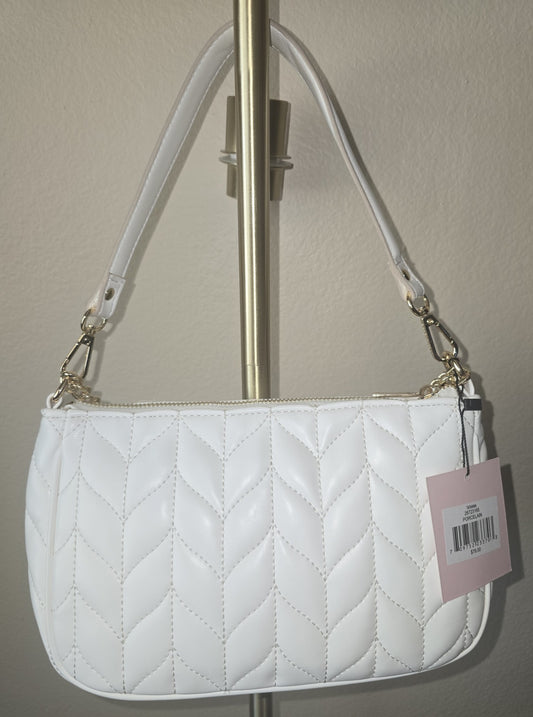 Elegant Nanette Lepore Quilted White Shoulder Bag | Gold Chain Accent