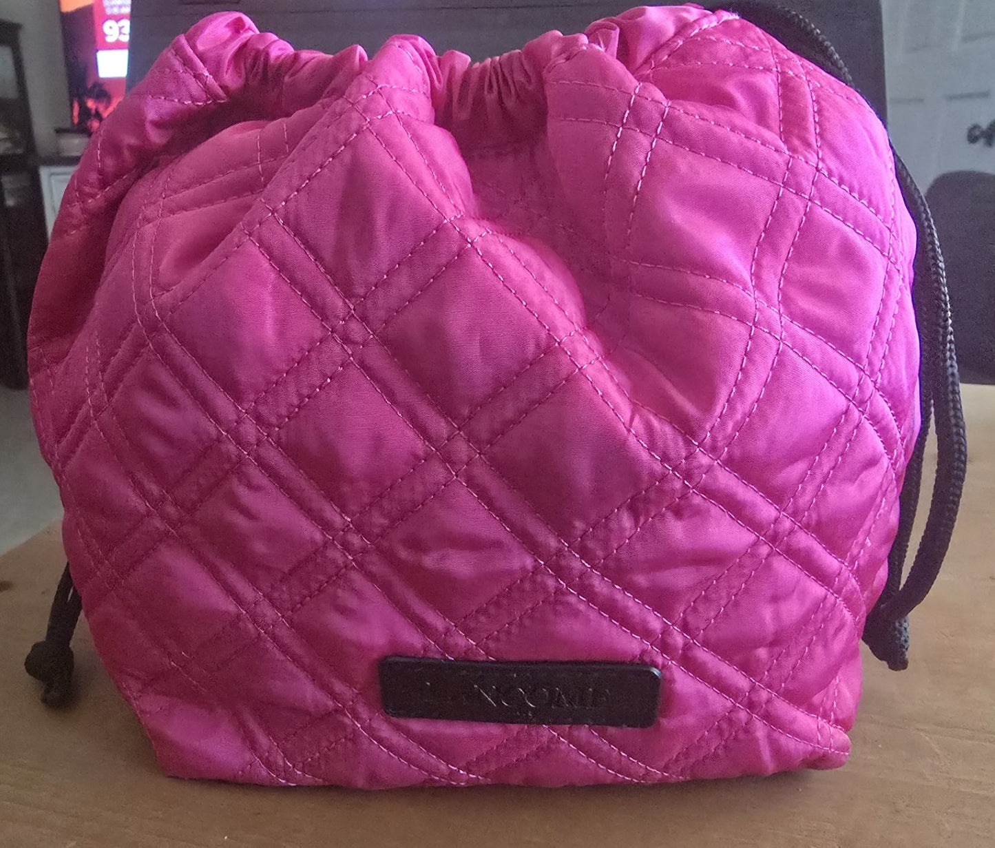 Pink Quilted Drawstring Cosmetic Bag - Travel Pouch