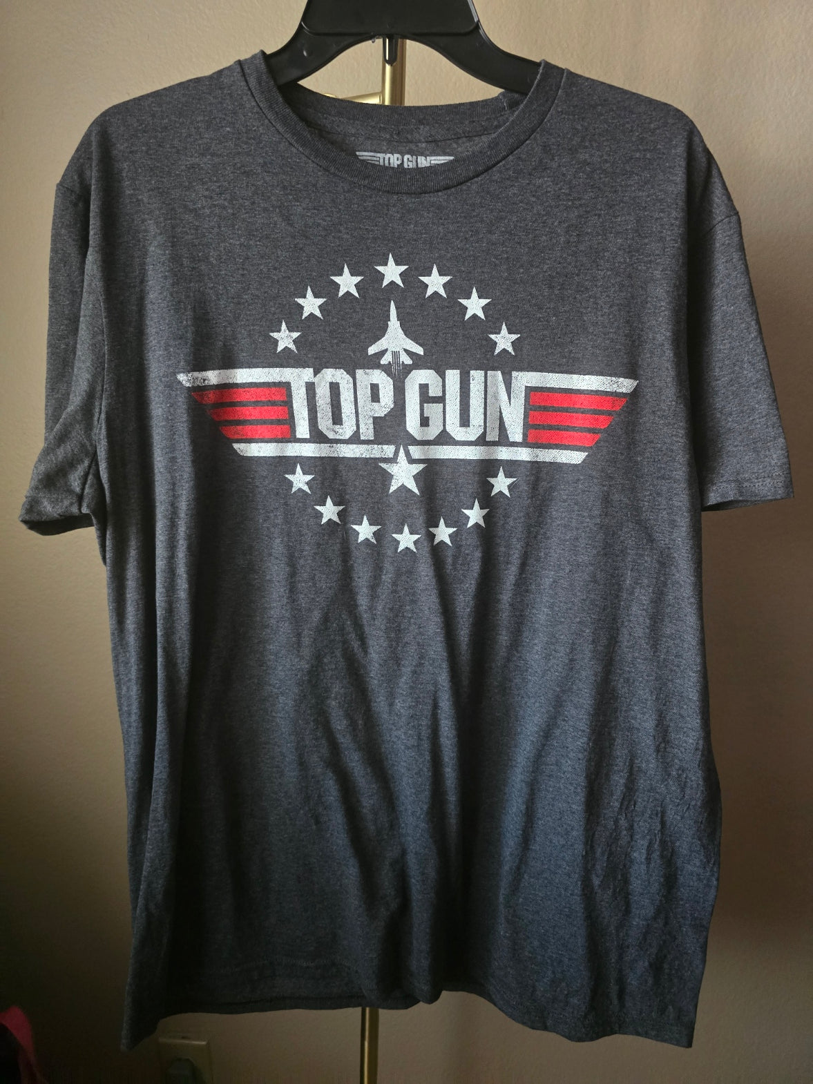 Pre-loved Top Gun Movie Logo T-Shirt - Gray with Jet & Stars