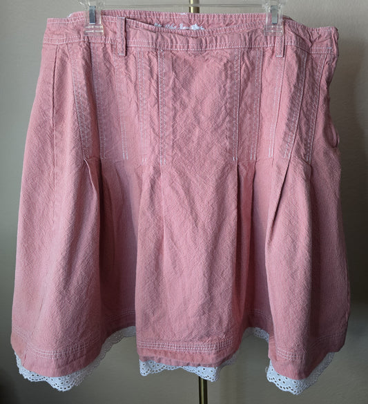 Pre-loved Red & White Pinstripe Skirt - White Lace Hem Accent